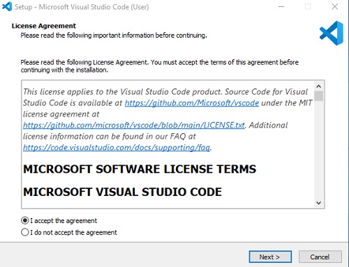 license agreement VS Code
