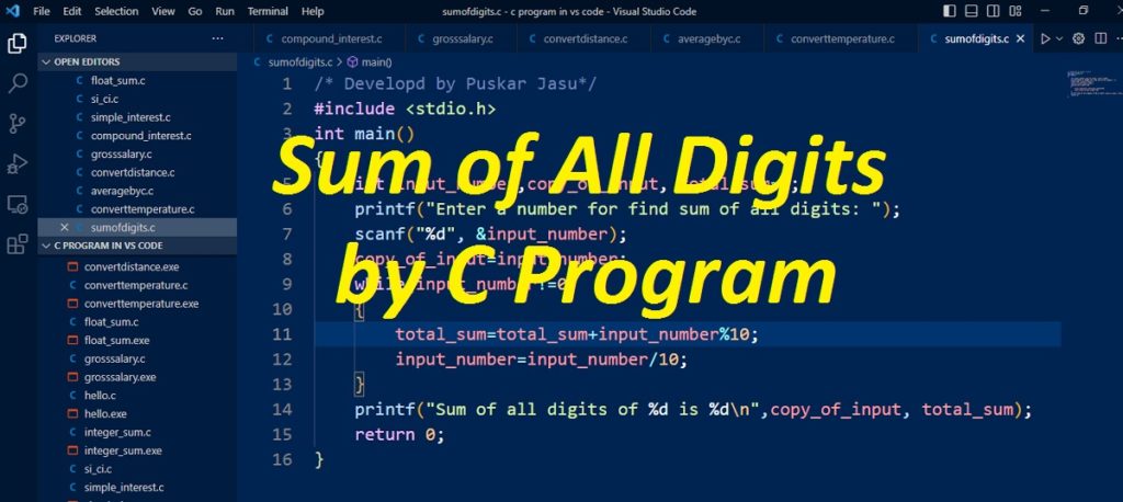 sum of digits by c programing language sumofdigits