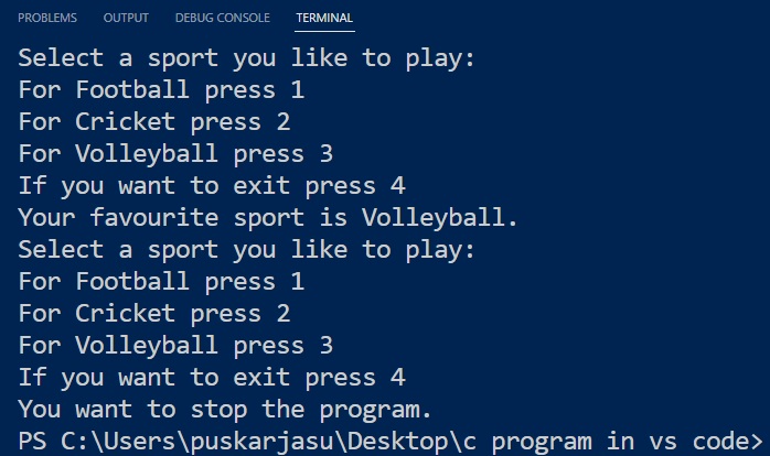 menu selection by getch() in c programing language