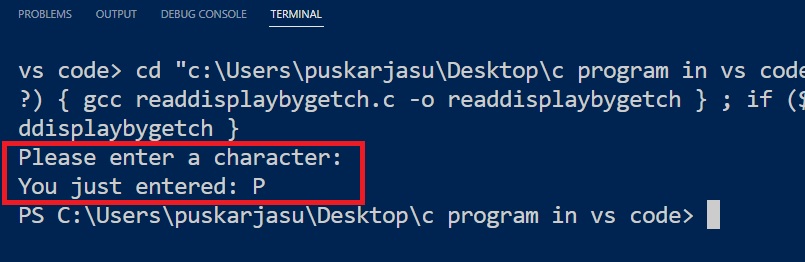 Read by getch() and display in c programing language