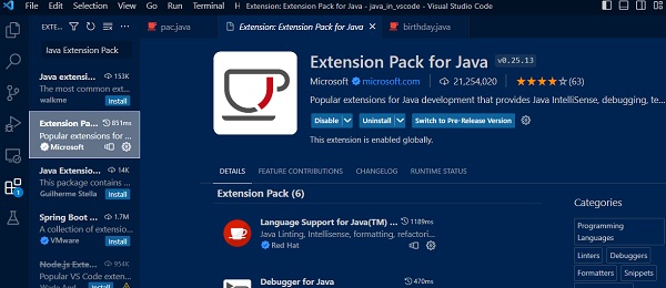 Java Extension Pack for Visual Studio Code