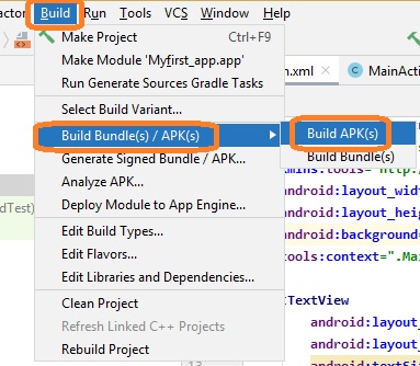 location of Build APK in menu