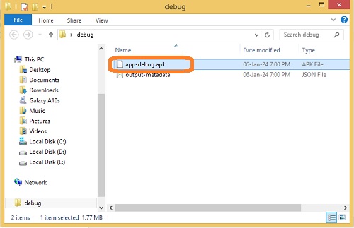 location of APK file in File Explorer