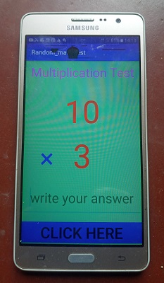 Output of Random Math Test App using Android Studio IDE