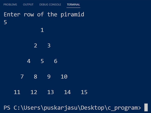 generating a pyramid of numbers in C programming language