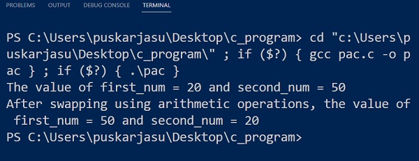 swap two numbers using arithmetic operations in C programming language